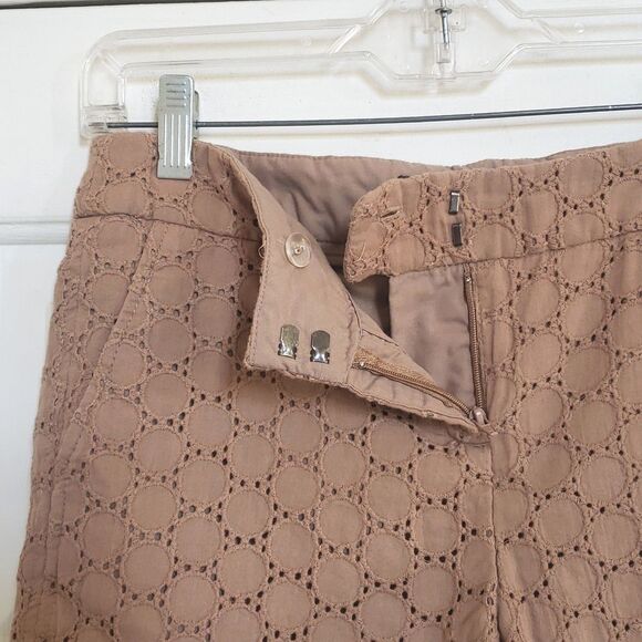 Vintage 90s Y2K Boho Eyelet Polkadot Shorts Tan Flat Front - Picture 7 of 13